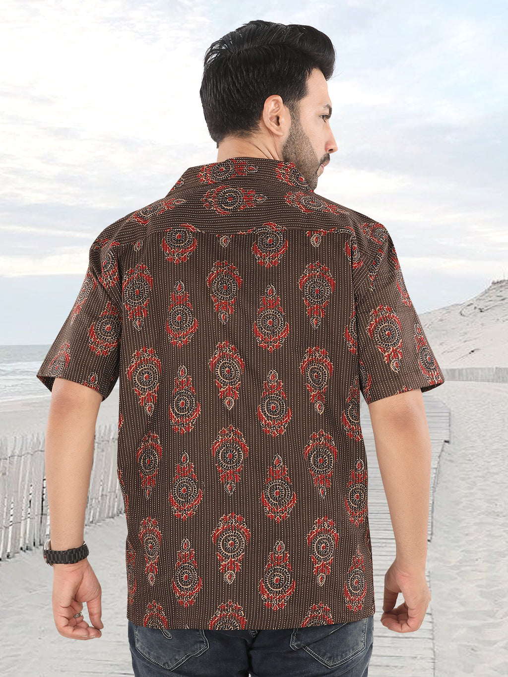 Earth Brown Heritage Medallion Ajrakh Print Shirt (1104)