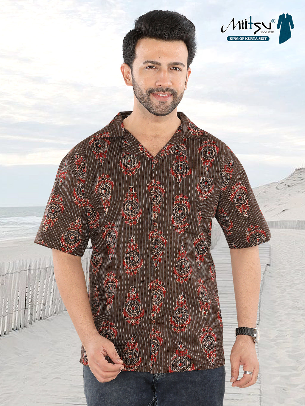 Earth Brown Heritage Medallion Ajrakh Print Shirt (1104)