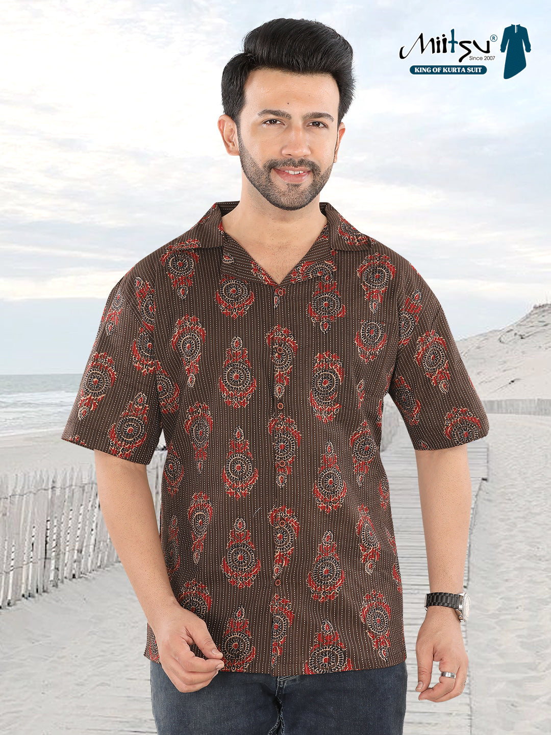 Earth Brown Heritage Medallion Ajrakh Print Shirt (1104)