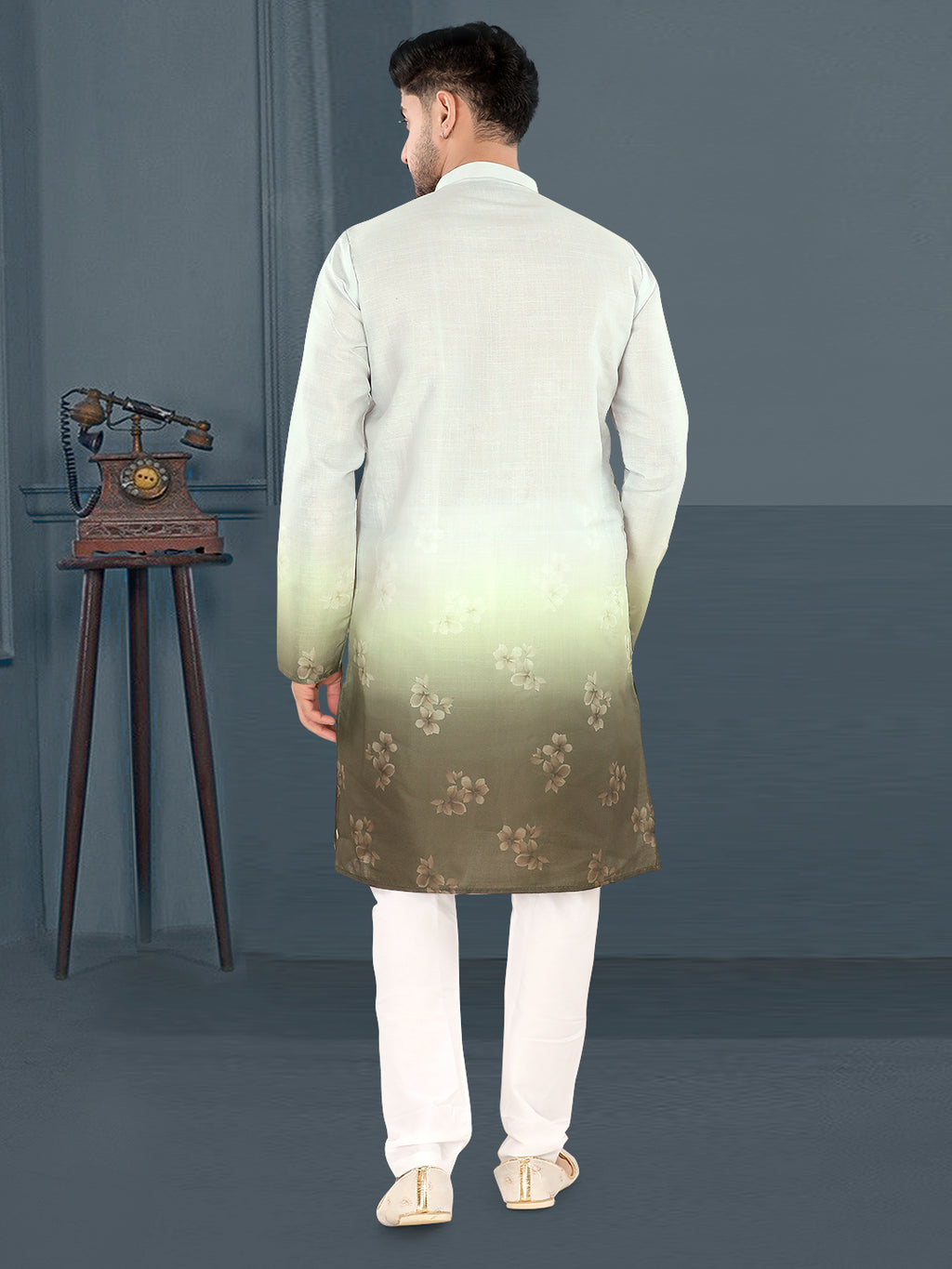 Pista Green Ombre Floral Print Kurta (4582)