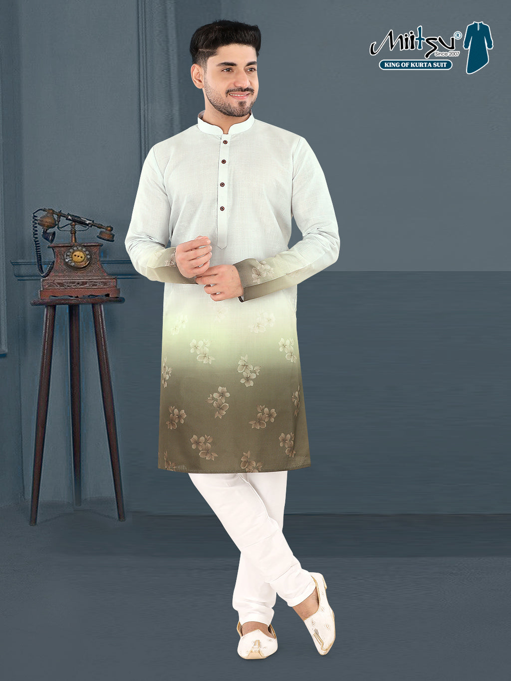 Pista Green Ombre Floral Print Kurta (4582)