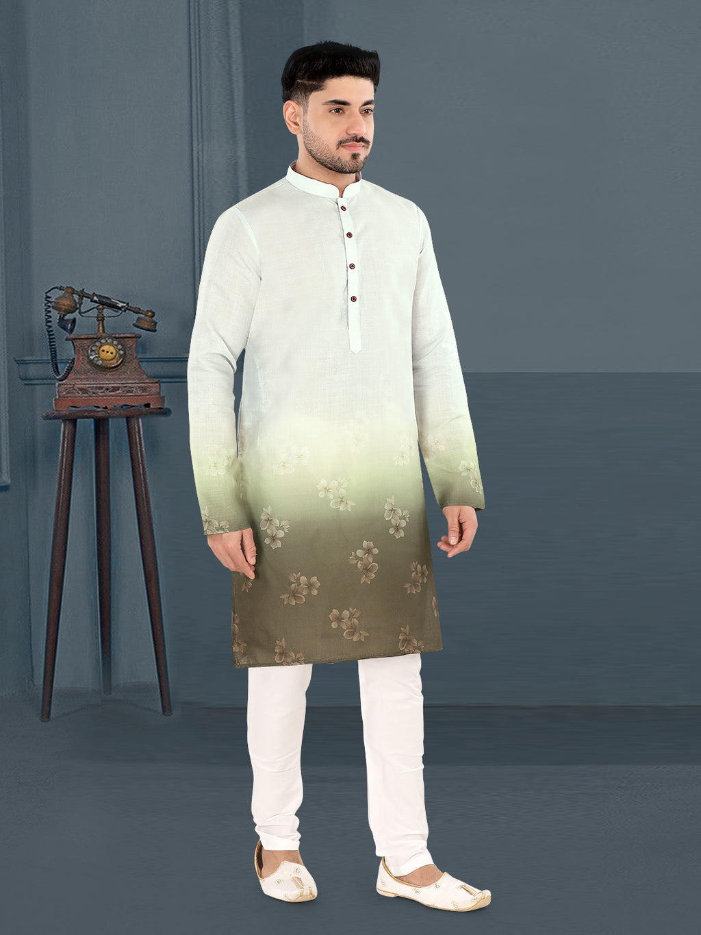 Pista Green Ombre Floral Print Kurta (4582)