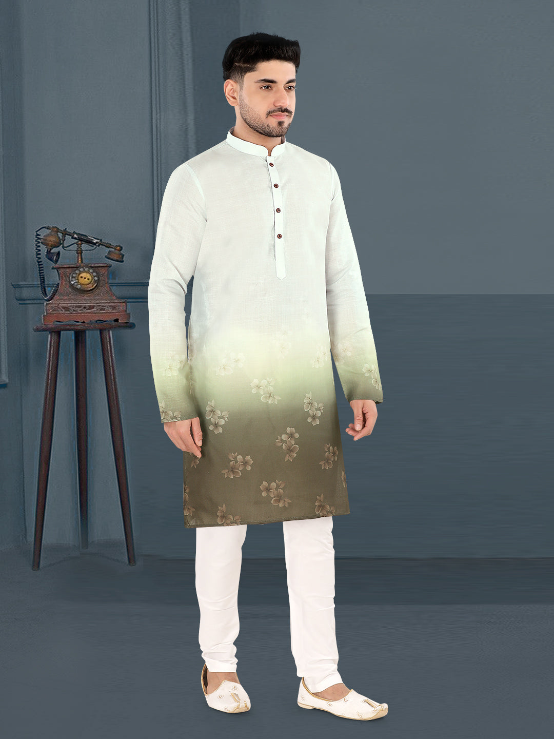 Pista Green Ombre Floral Print Kurta (4582)