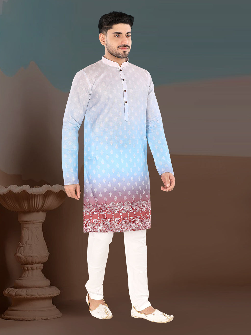 Sky Blue Ombre Printed Festive Kurta Set (1902)