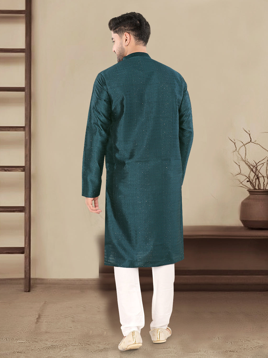 Teal Blue Textured Festive Kurta – Regal Ethnic Style for Men (4250)