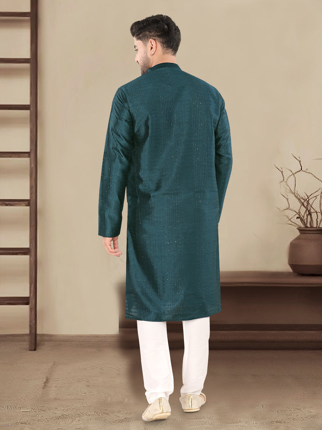 Teal Blue Textured Festive Kurta – Regal Ethnic Style for Men (4250)