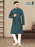 Teal Blue Textured Festive Kurta – Regal Ethnic Style for Men (4250)