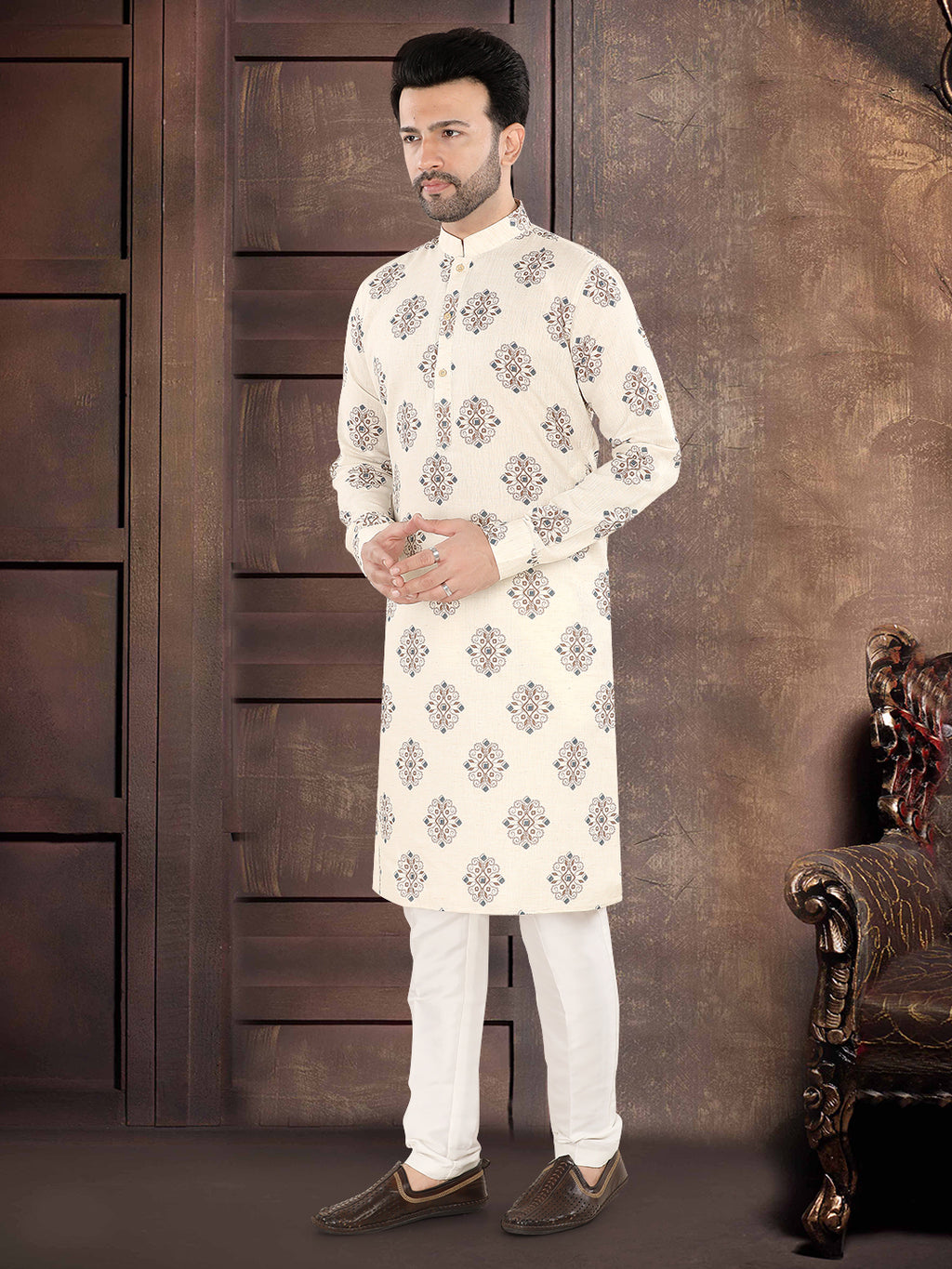 Ivory Heritage Motif Kurta” – By Miitsu (20196)