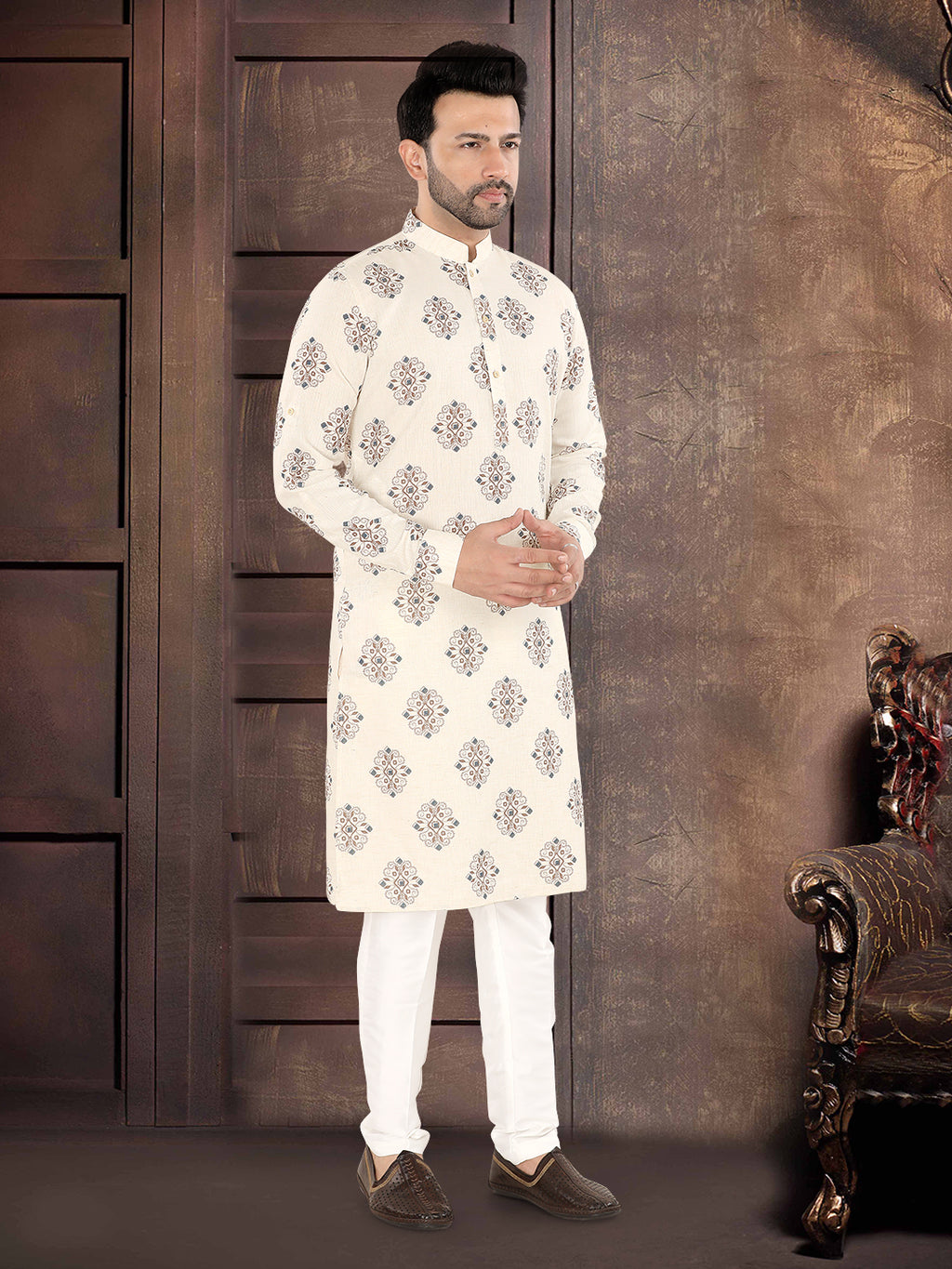 Ivory Heritage Motif Kurta” – By Miitsu (20196)