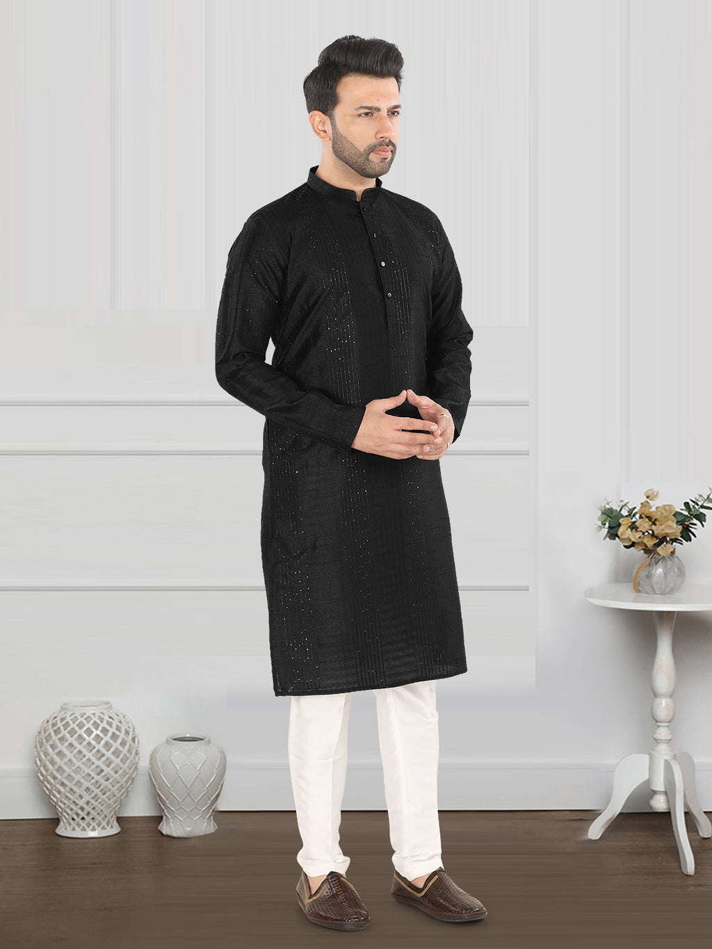 Noir Shimmer Classic Kurta" – By Miitsu (4250)
