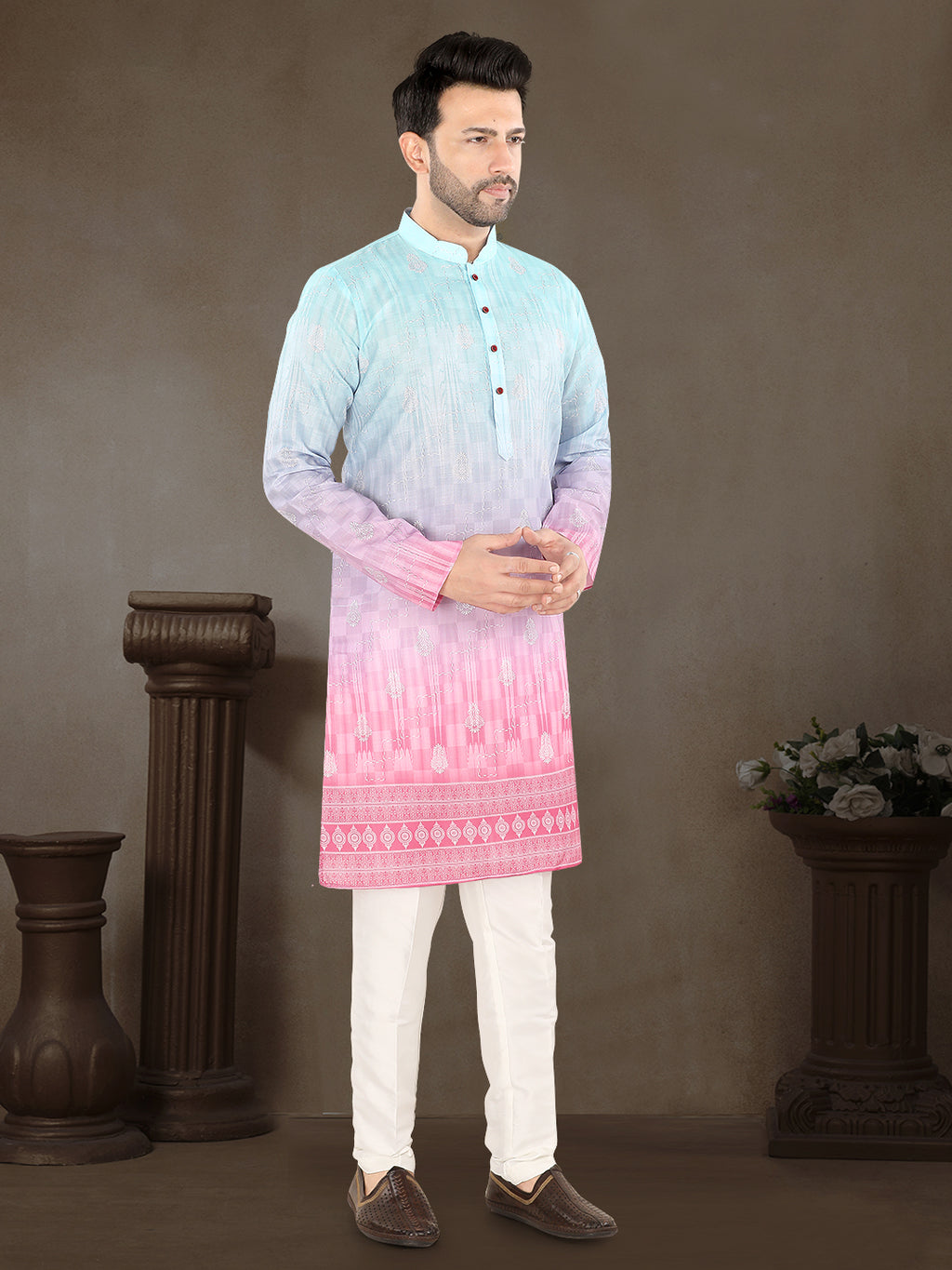 Sky Blush Ombre Jacquard Kurta (4583)
