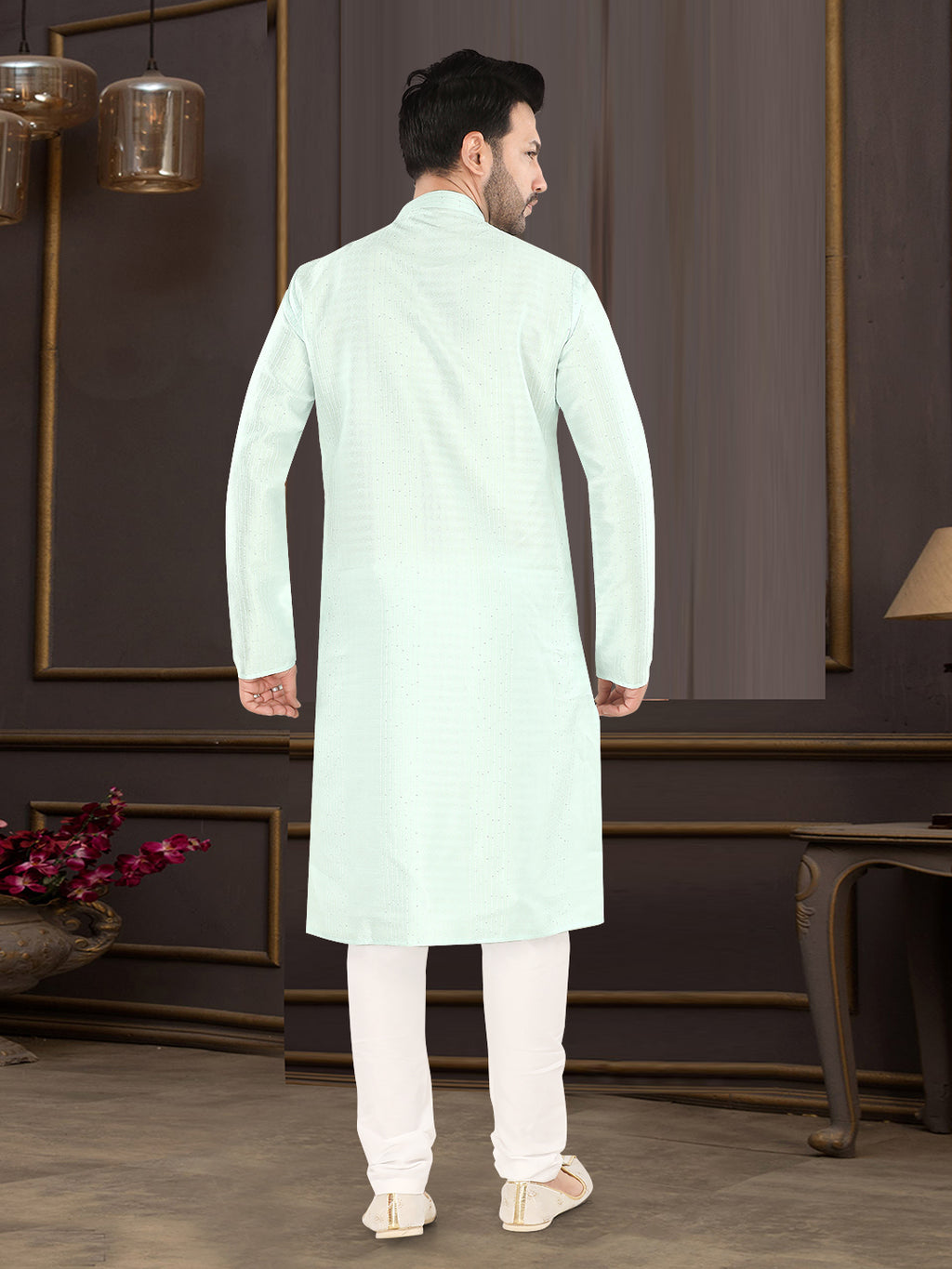 Light Sky Blue Textured Festive Kurta – Classic Ethnic Elegance for Men (4250)