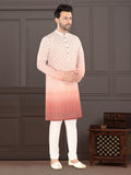 Light Peach Printed Kurta Set with Contrast Border (1939)
