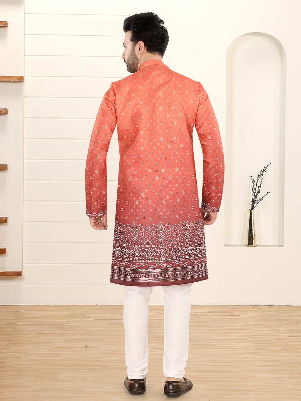 Rust Orange Printed Festive Kurta Set (1901)