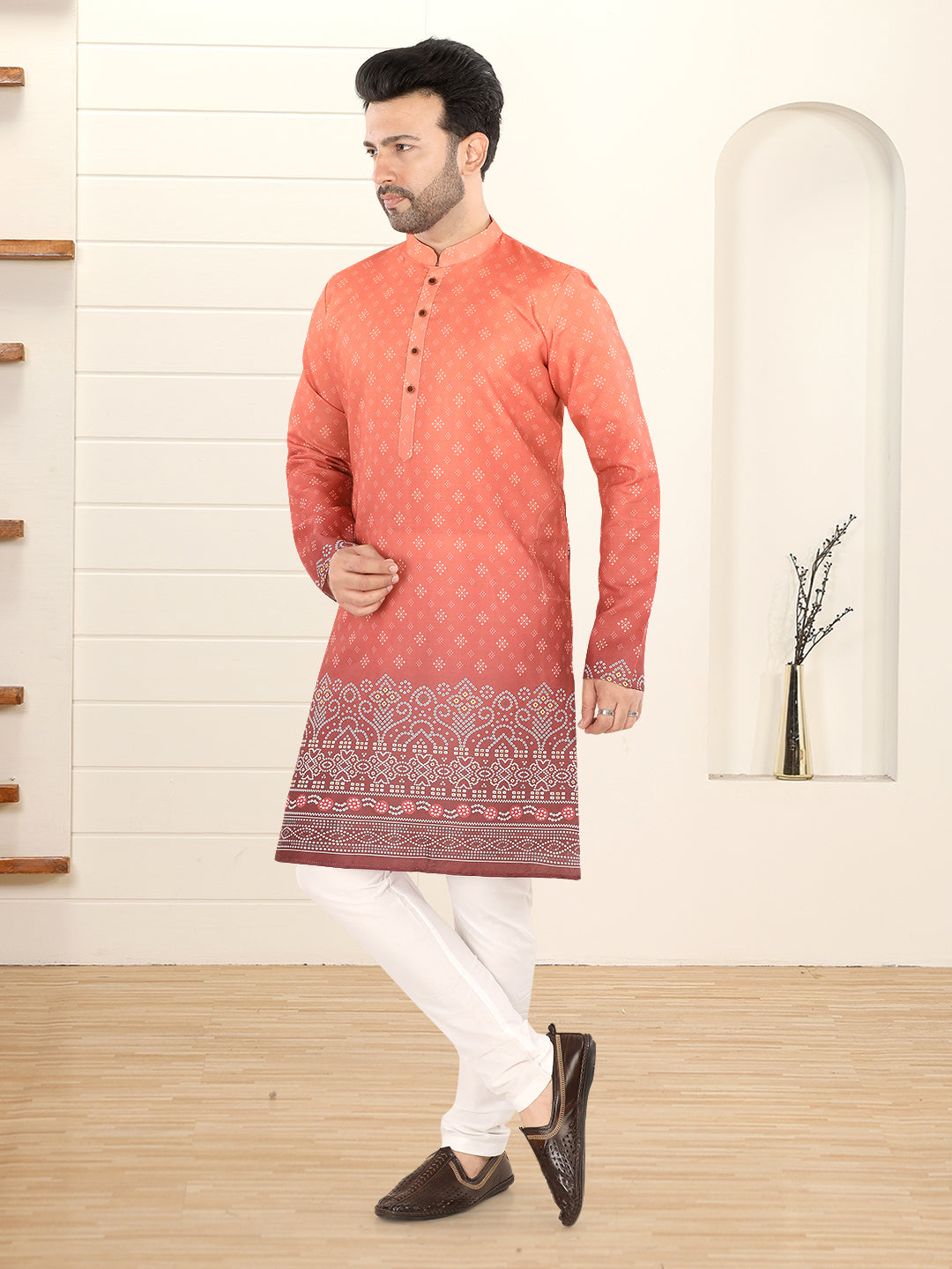 Rust Orange Printed Festive Kurta Set (1901)