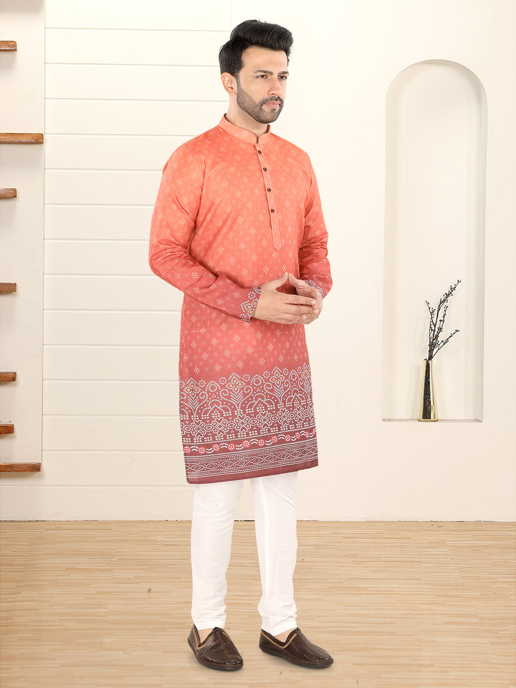 Rust Orange Printed Festive Kurta Set (1901)