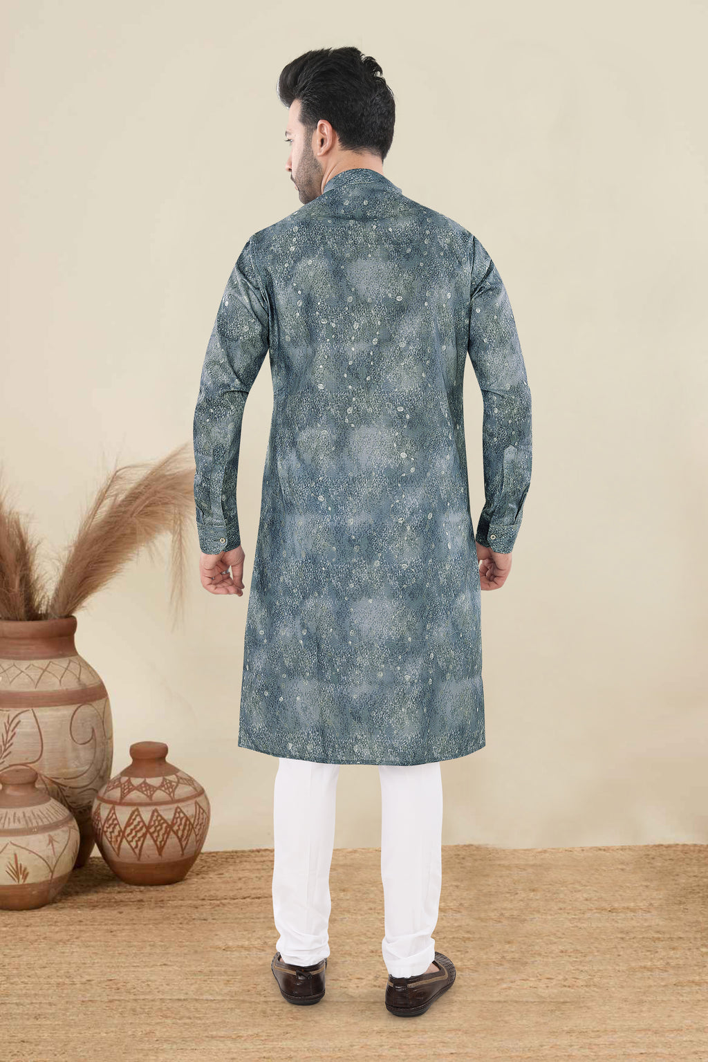 Slate Grey Textured Festive Kurta Set (6425)