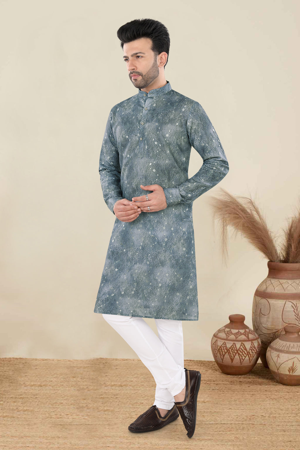 Slate Grey Textured Festive Kurta Set (6425)