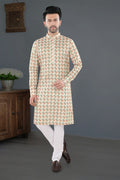 Ivory Orange Printed Festive Kurta Set (6426)