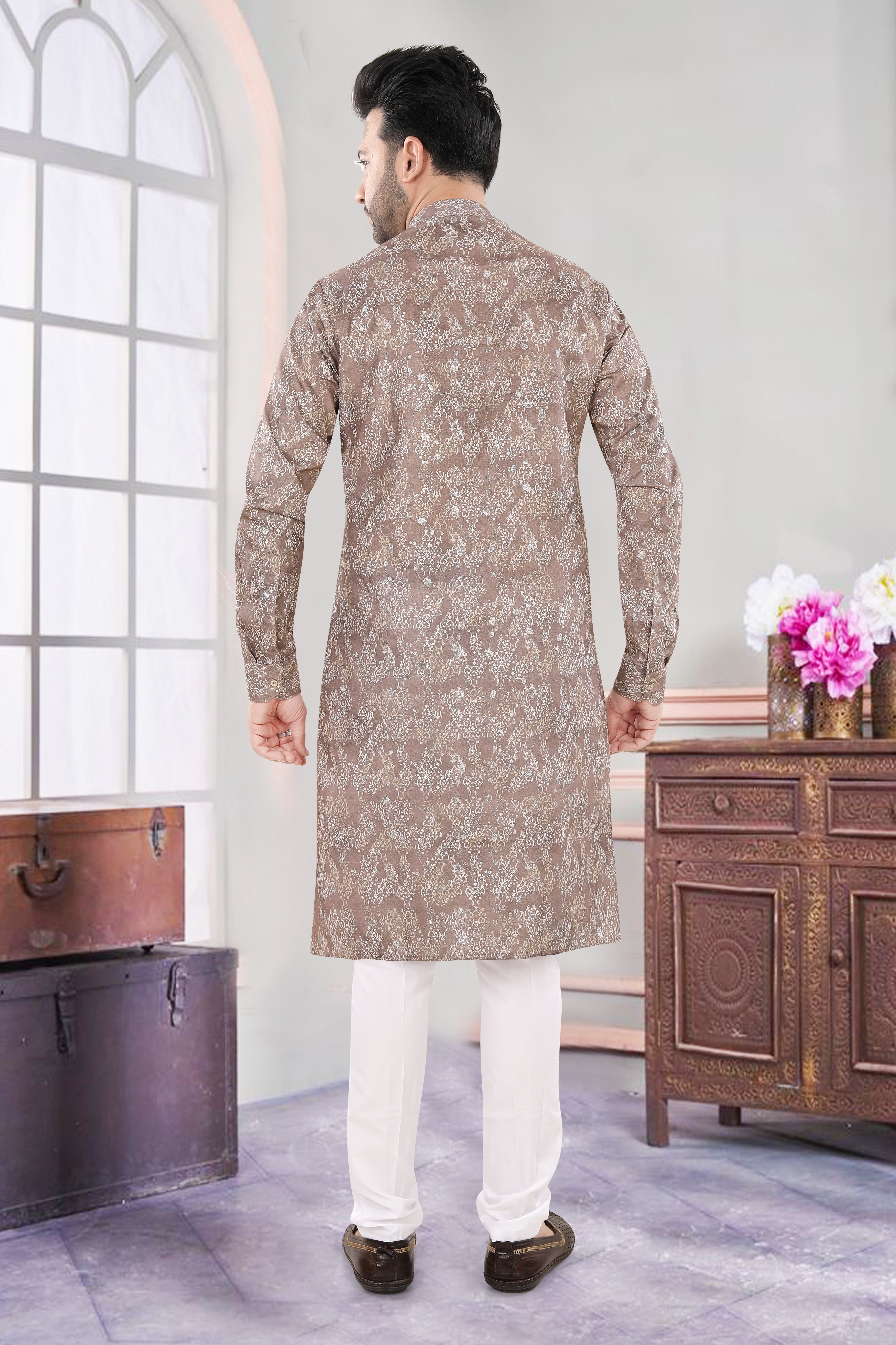 Gajari Brown Jacquard Festive Kurta Set (6439)