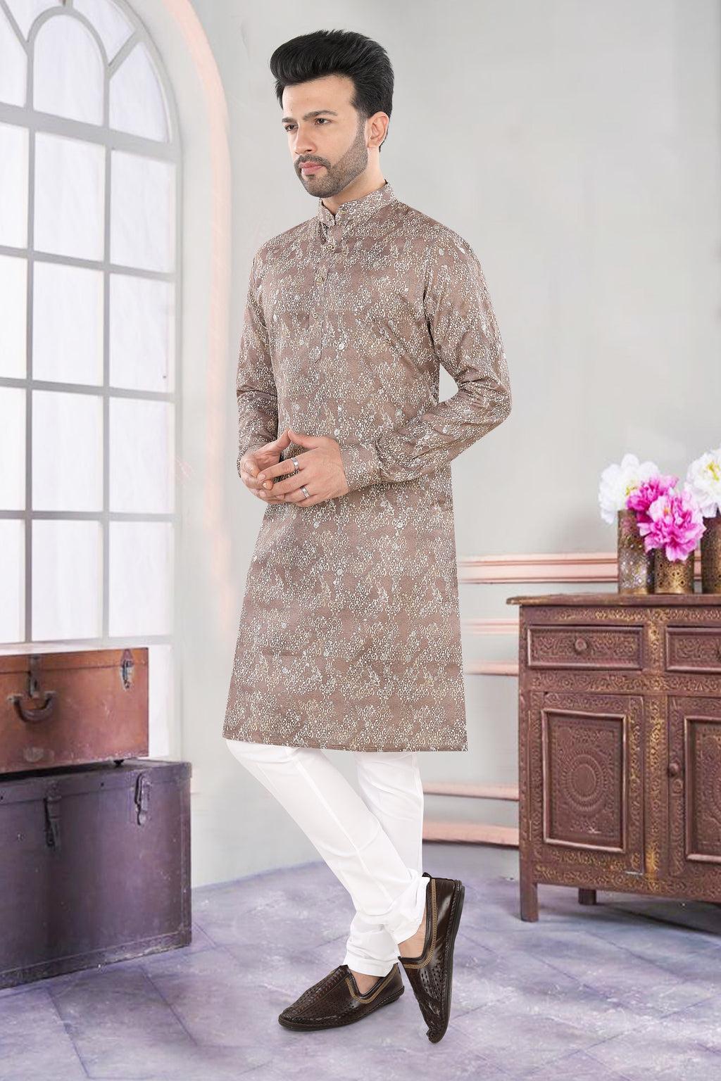 Gajari Brown Jacquard Festive Kurta Set (6439)