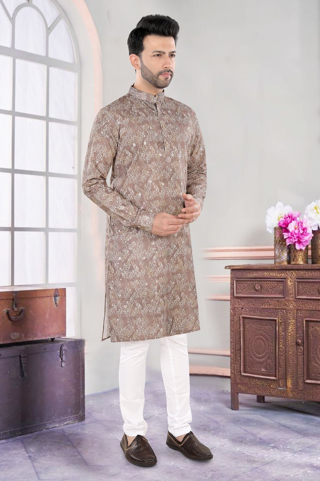 Gajari Brown Jacquard Festive Kurta Set (6439)