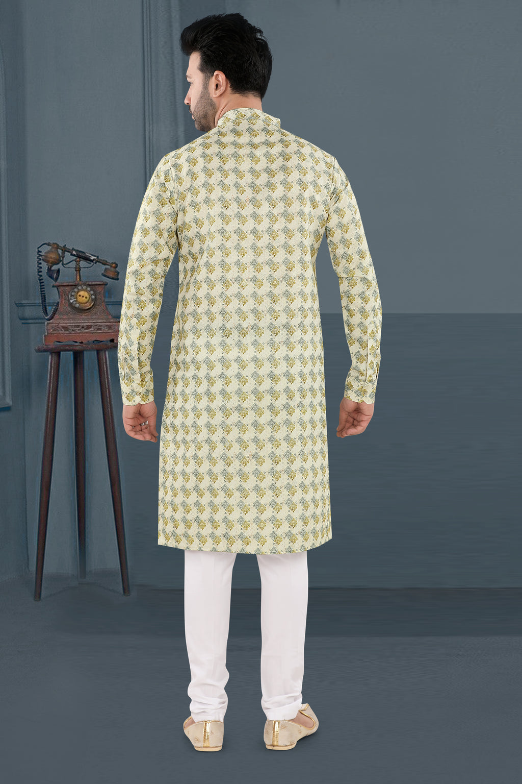 Ivory Yellow-Green Printed Festive Kurta Set(6426)