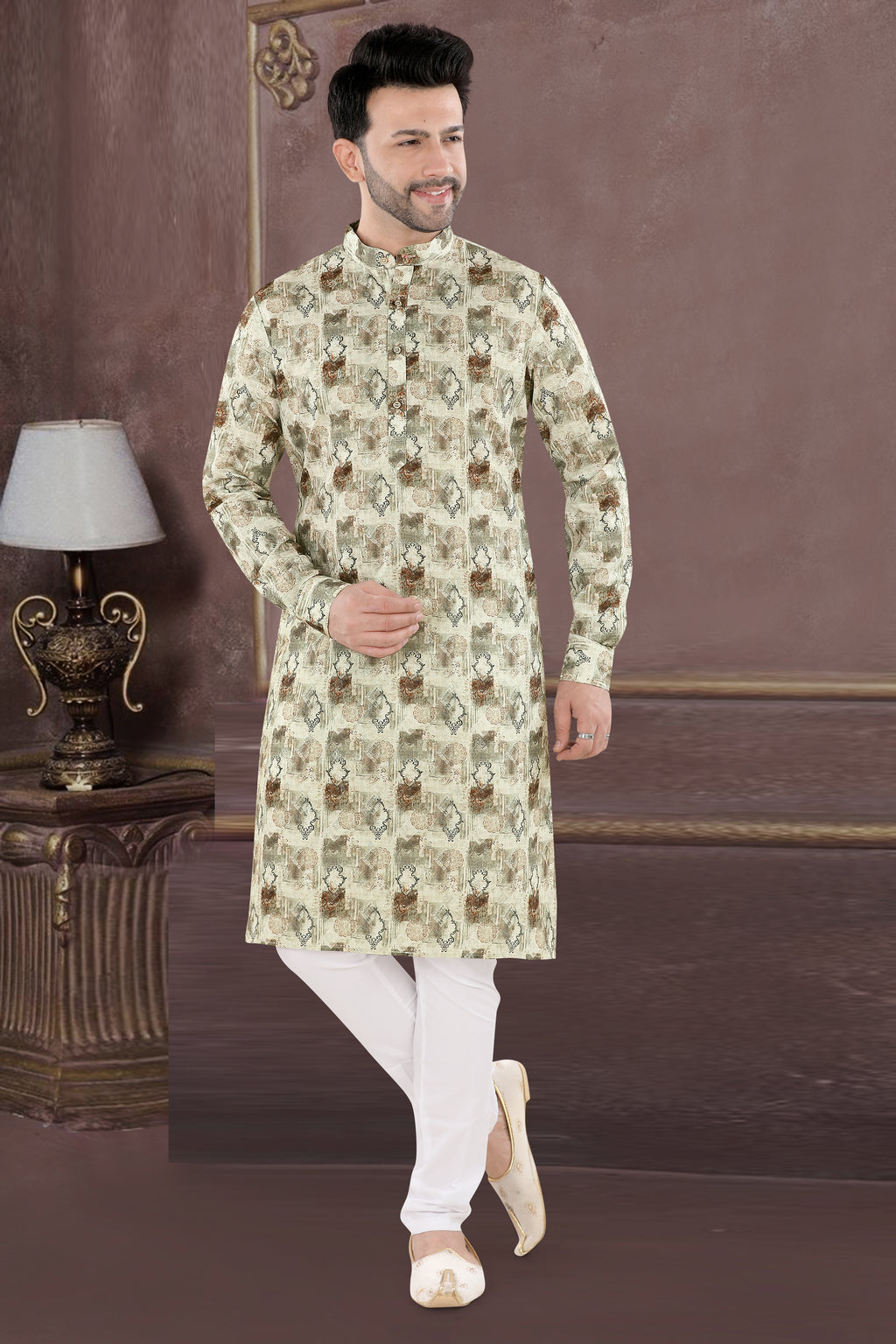 Regal Sandstone Heritage Kurta Set – By Miitsu (70114)