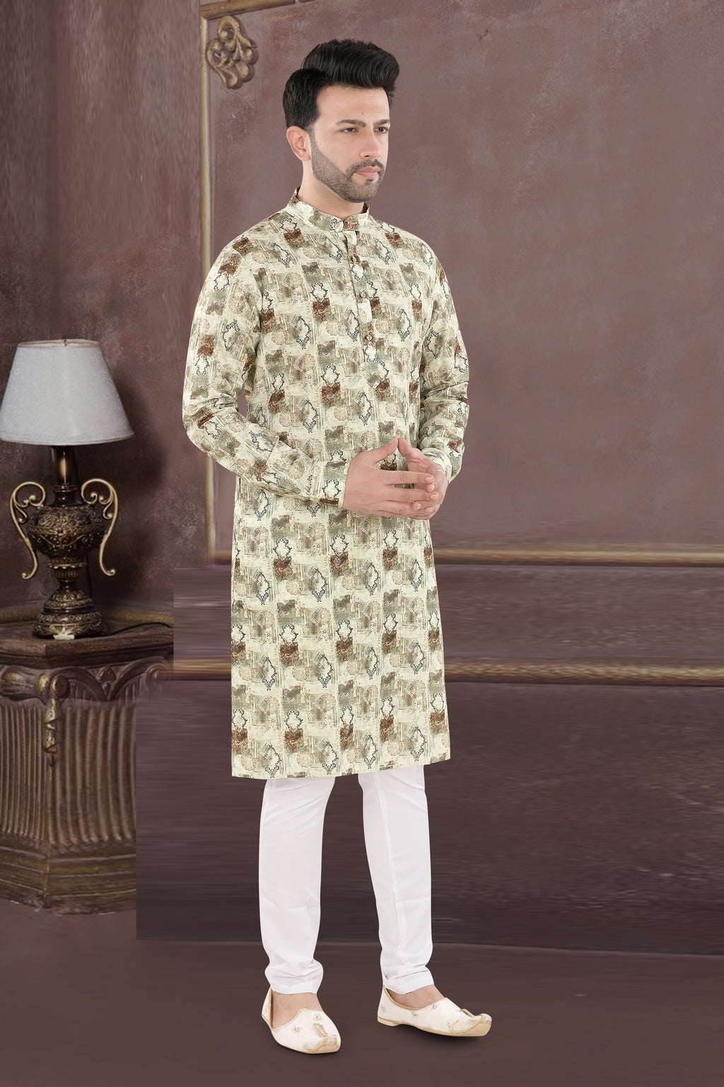 Regal Sandstone Heritage Kurta Set – By Miitsu (70114)