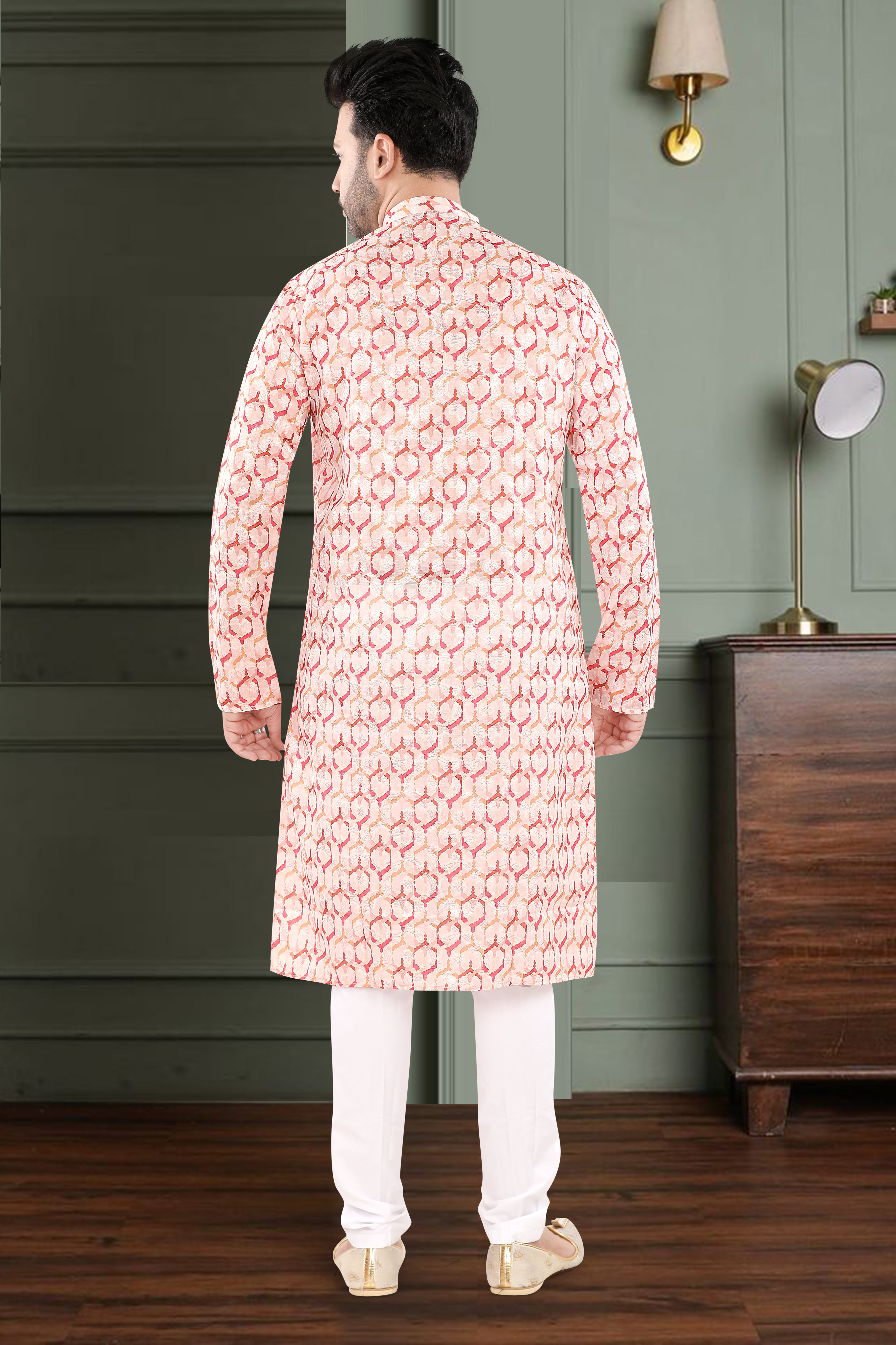 Coral Heritage Kurta – Geometric Festive Elegance (1621)