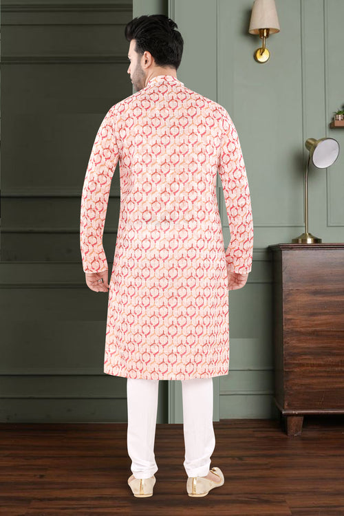 Coral Heritage Kurta – Geometric Festive Elegance (1621)