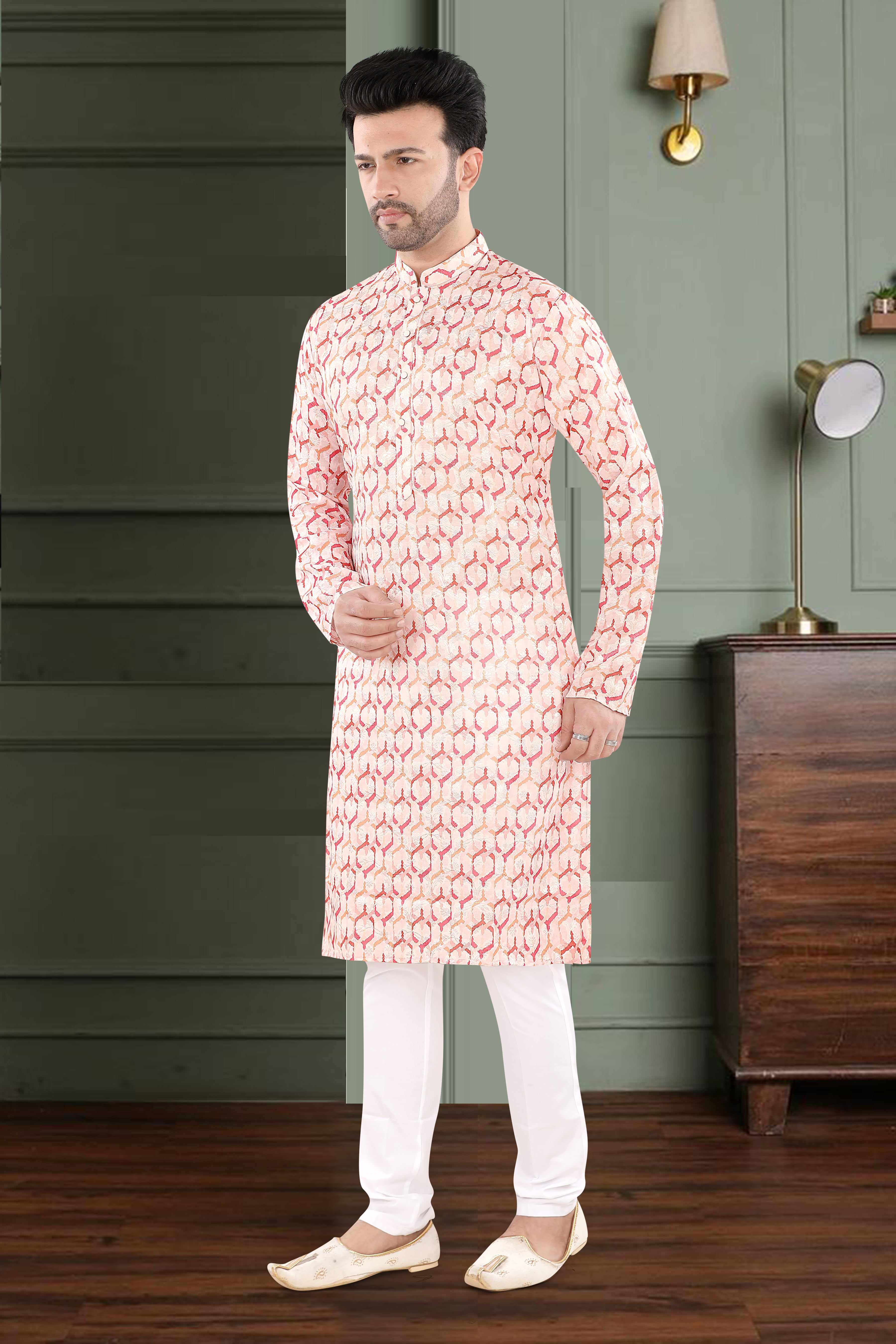 Coral Heritage Kurta – Geometric Festive Elegance (1621)