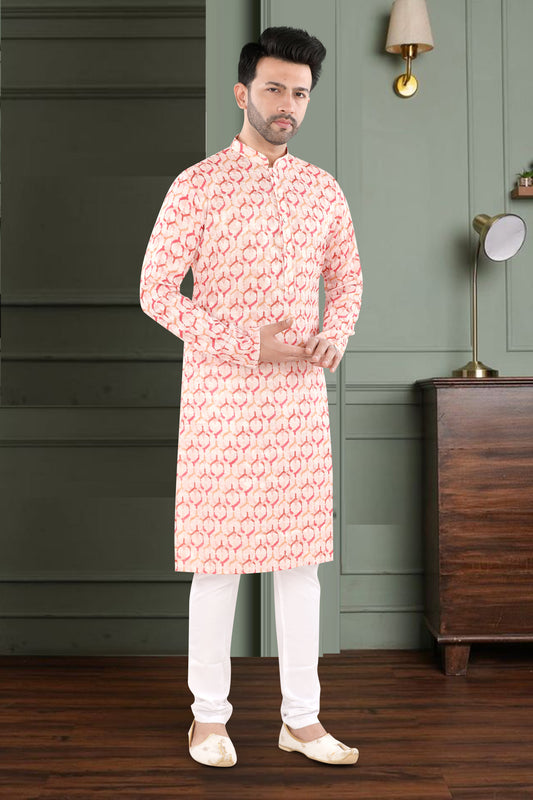 Coral Heritage Kurta – Geometric Festive Elegance (1621)