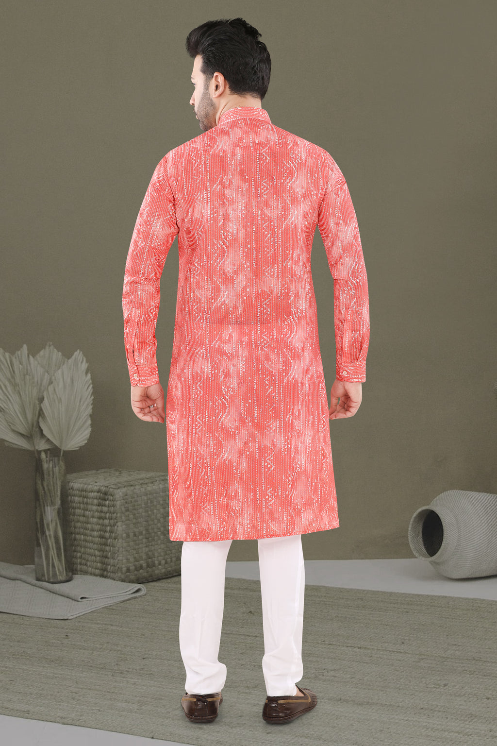 Peach Textured Print Festive Kurta (20138)