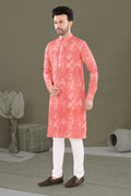 Peach Textured Print Festive Kurta (20138)