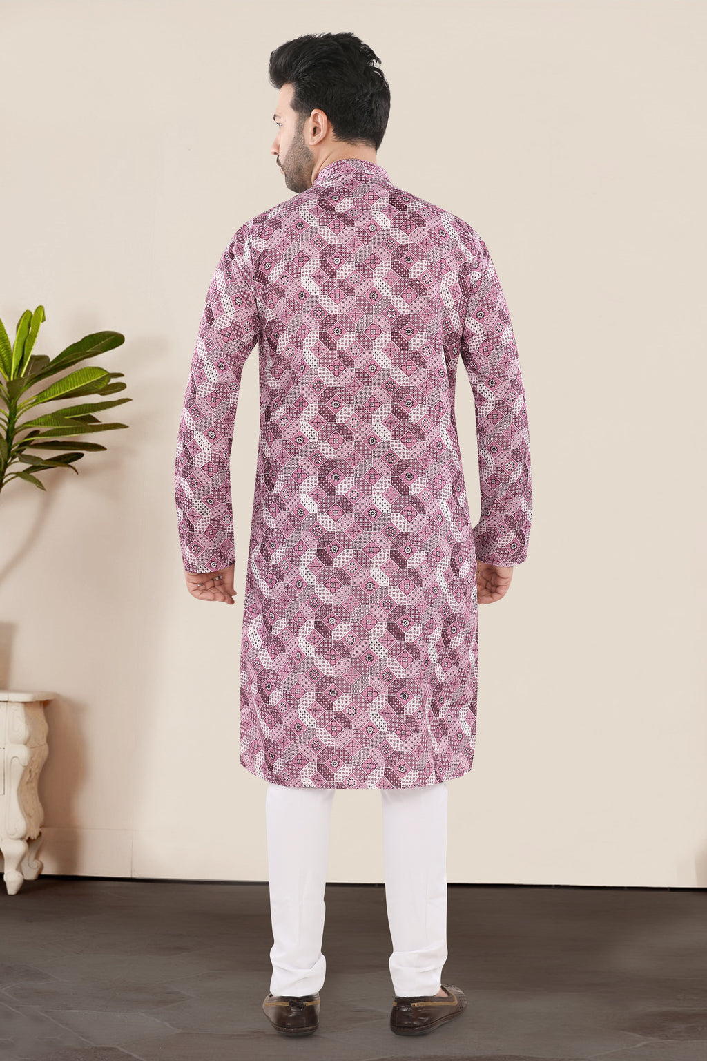 Rose Pink Geometric Printed Festive Kurta Set (5179)