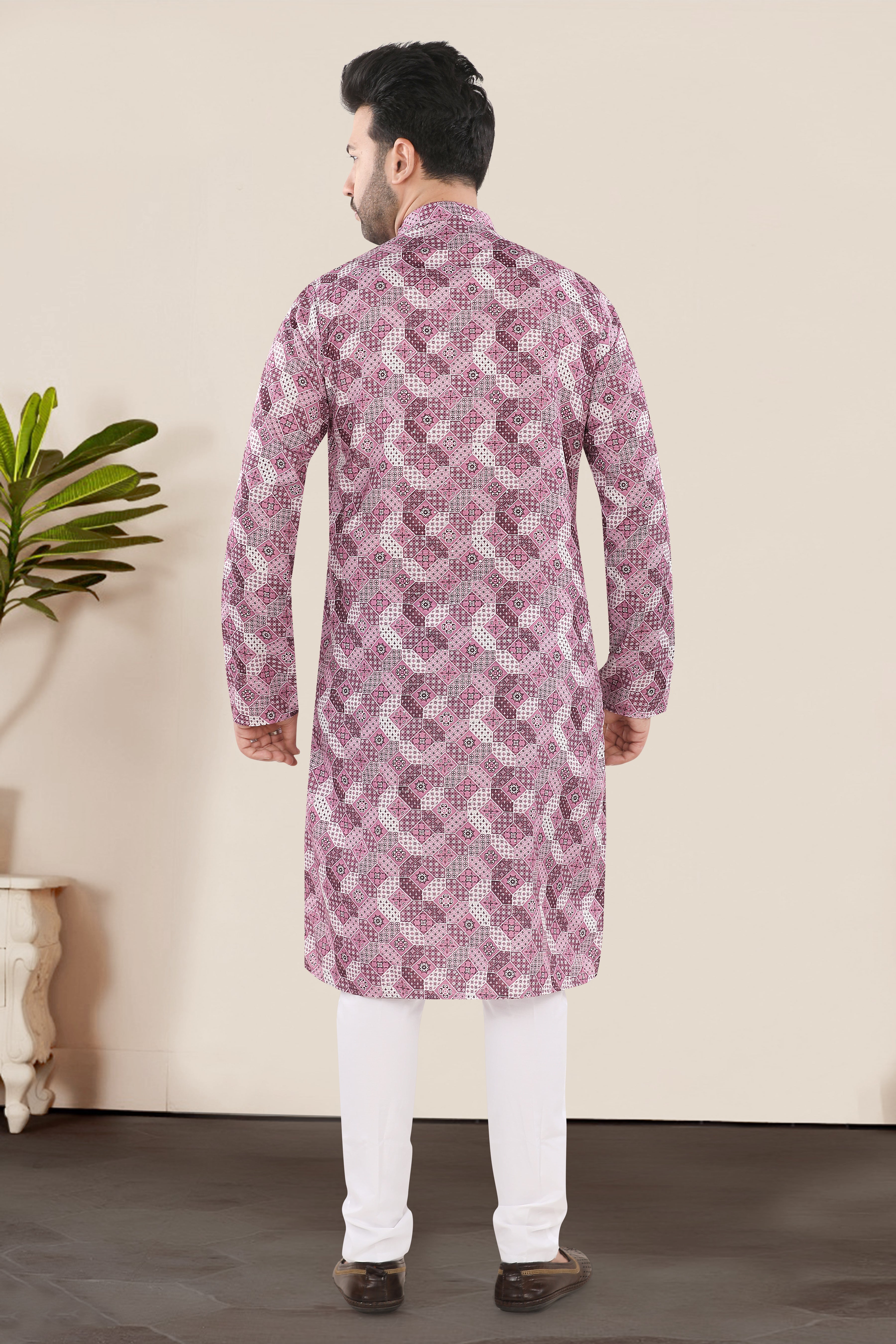 Rose Pink Geometric Printed Festive Kurta Set (5179)