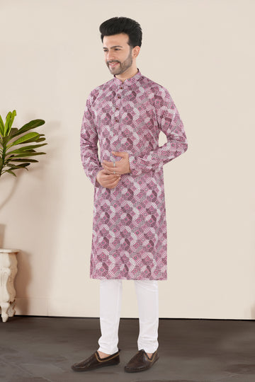 Rose Pink Geometric Printed Festive Kurta Set (5179)