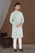 Sky Blue Marble Print Kurta – Contemporary Festive Wear (4541)