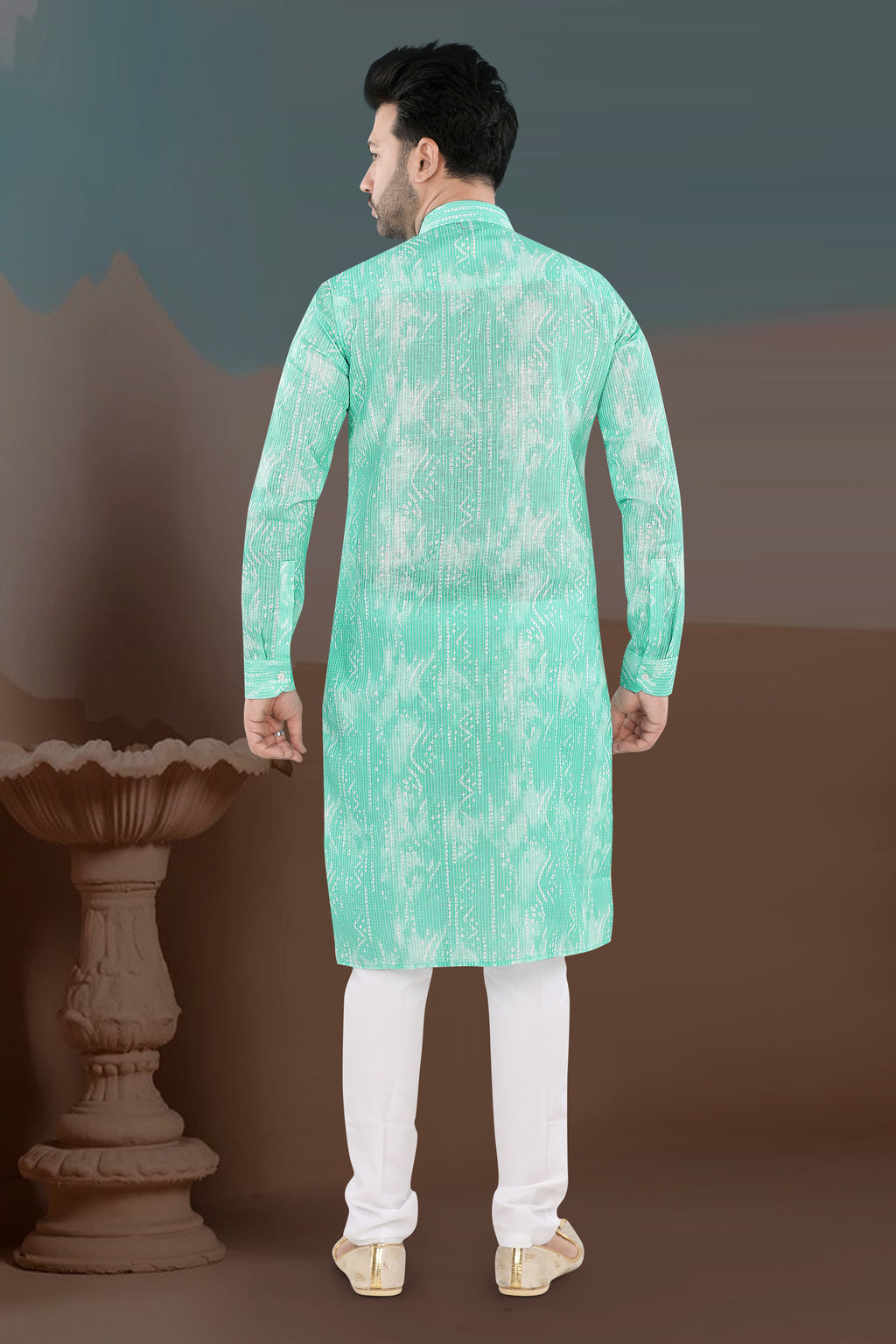 Mint Green Textured Print Kurta (20138)