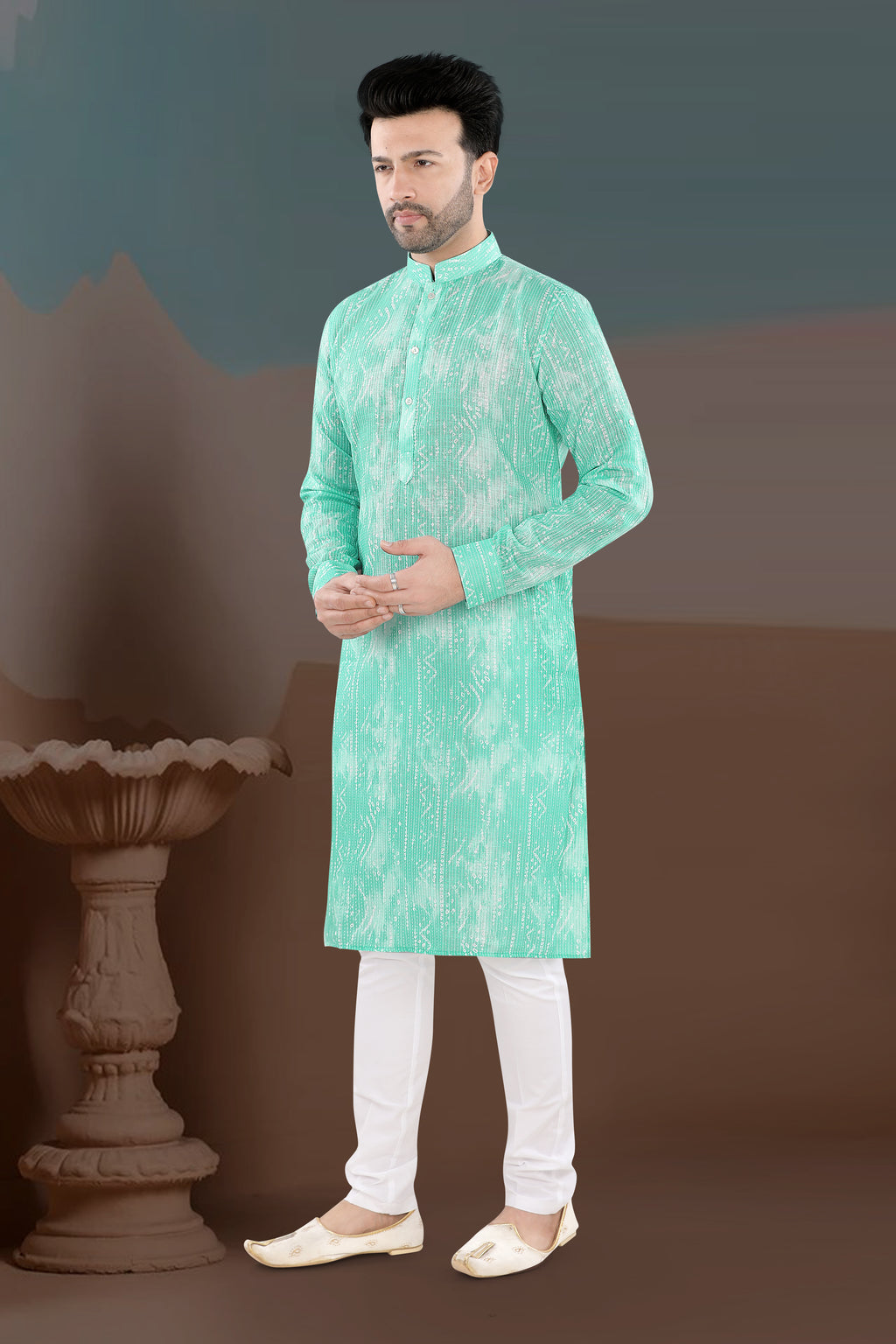 Mint Green Textured Print Kurta (20138)