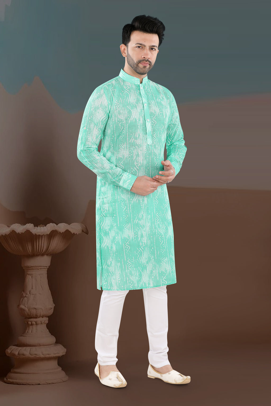 Mint Green Textured Print Kurta (20138)