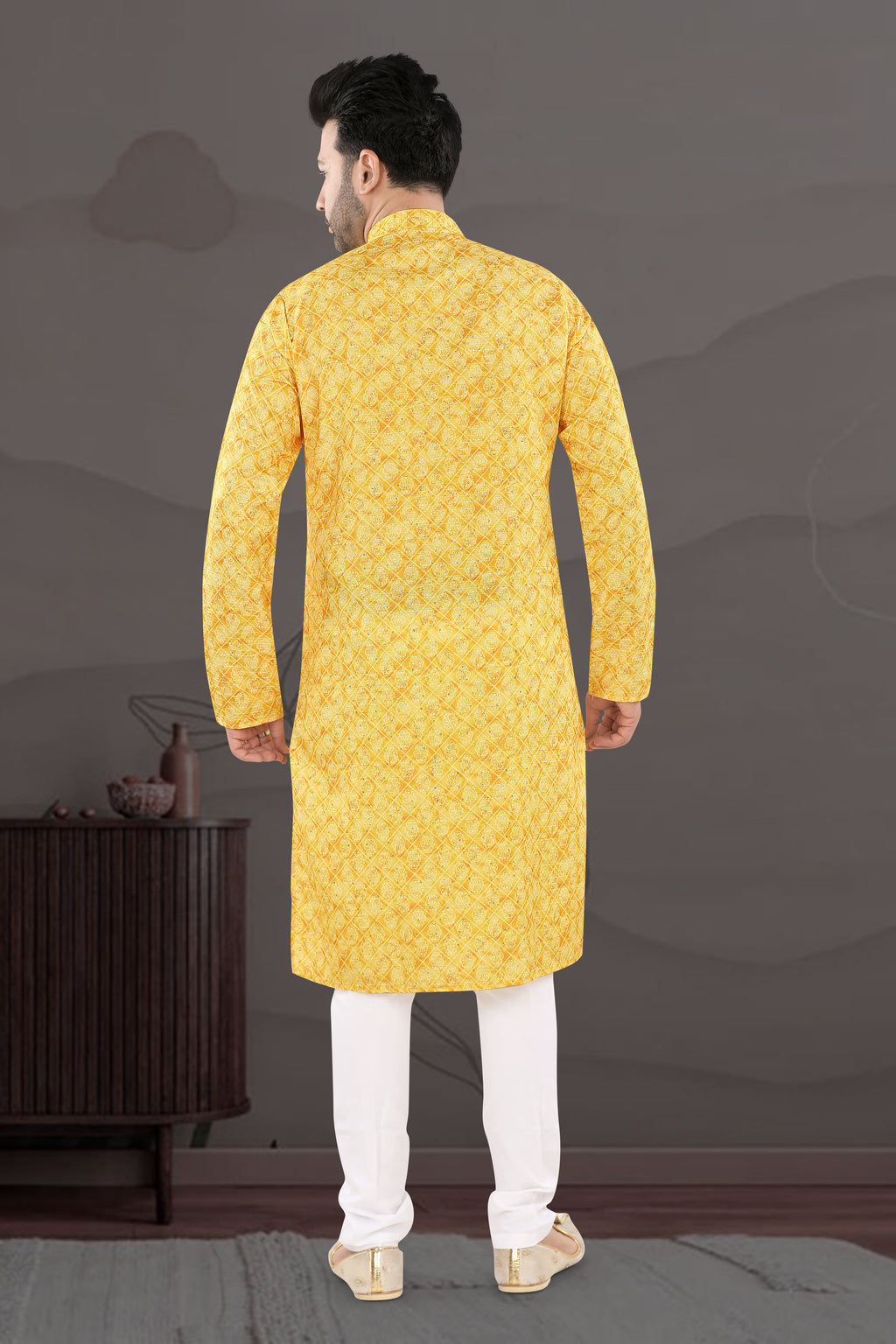 Sunlit Royale Kurta – Golden Geometric Festive Wear (1630)