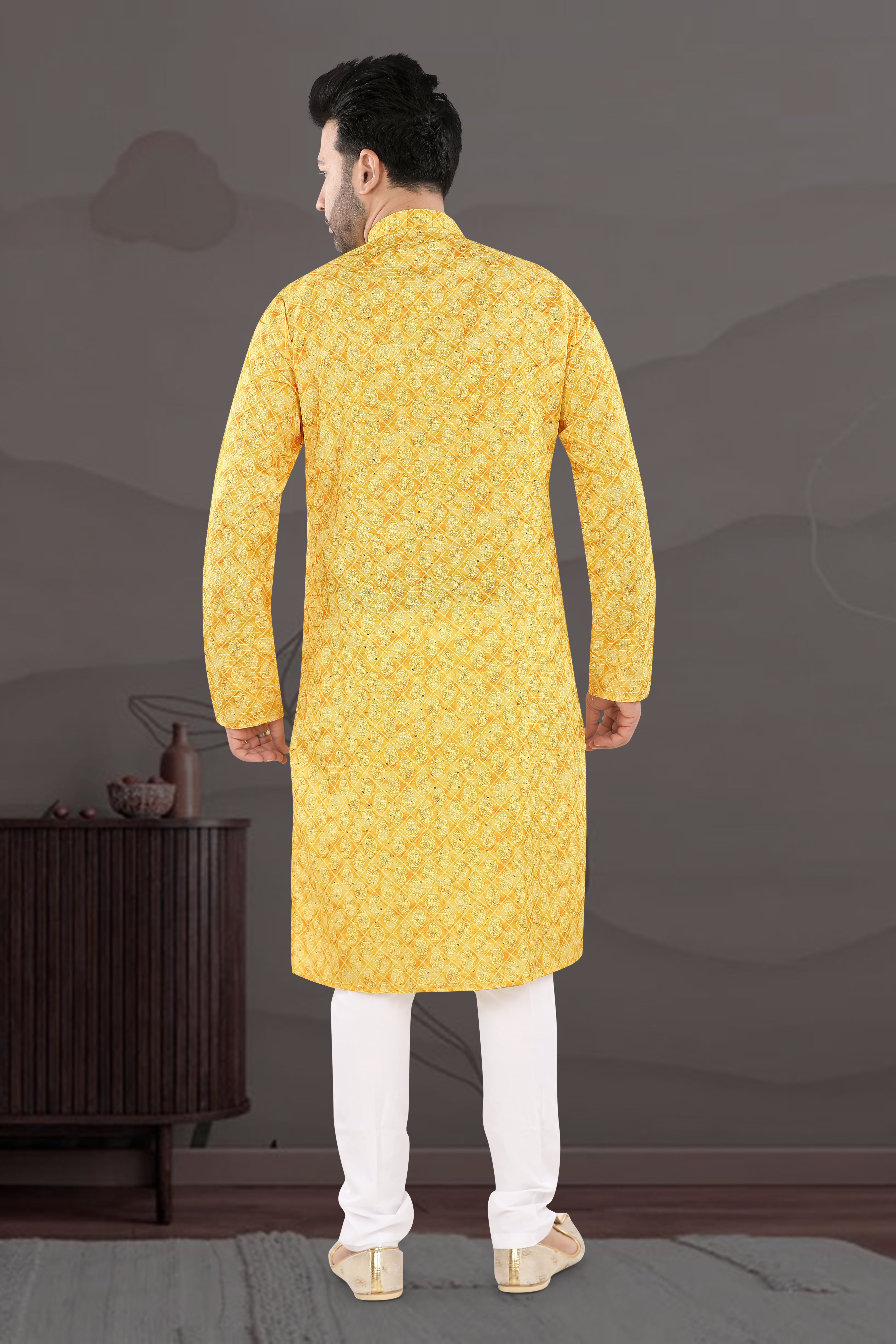 Sunlit Royale Kurta – Golden Geometric Festive Wear (1630)
