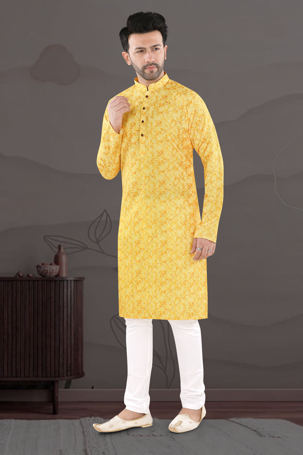 Sunlit Royale Kurta – Golden Geometric Festive Wear (1630)