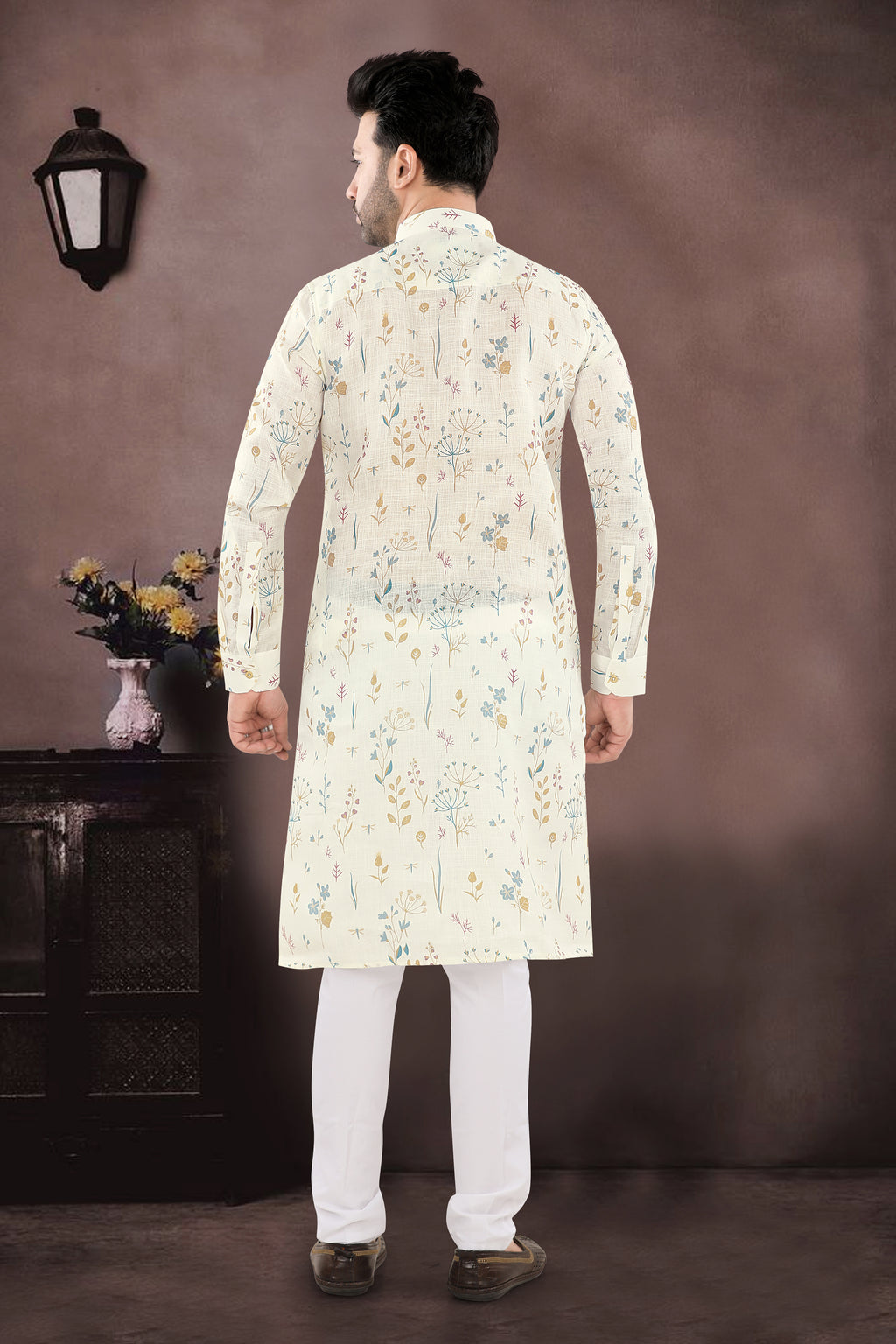 Ivory Botanical Print Kurta (20266)