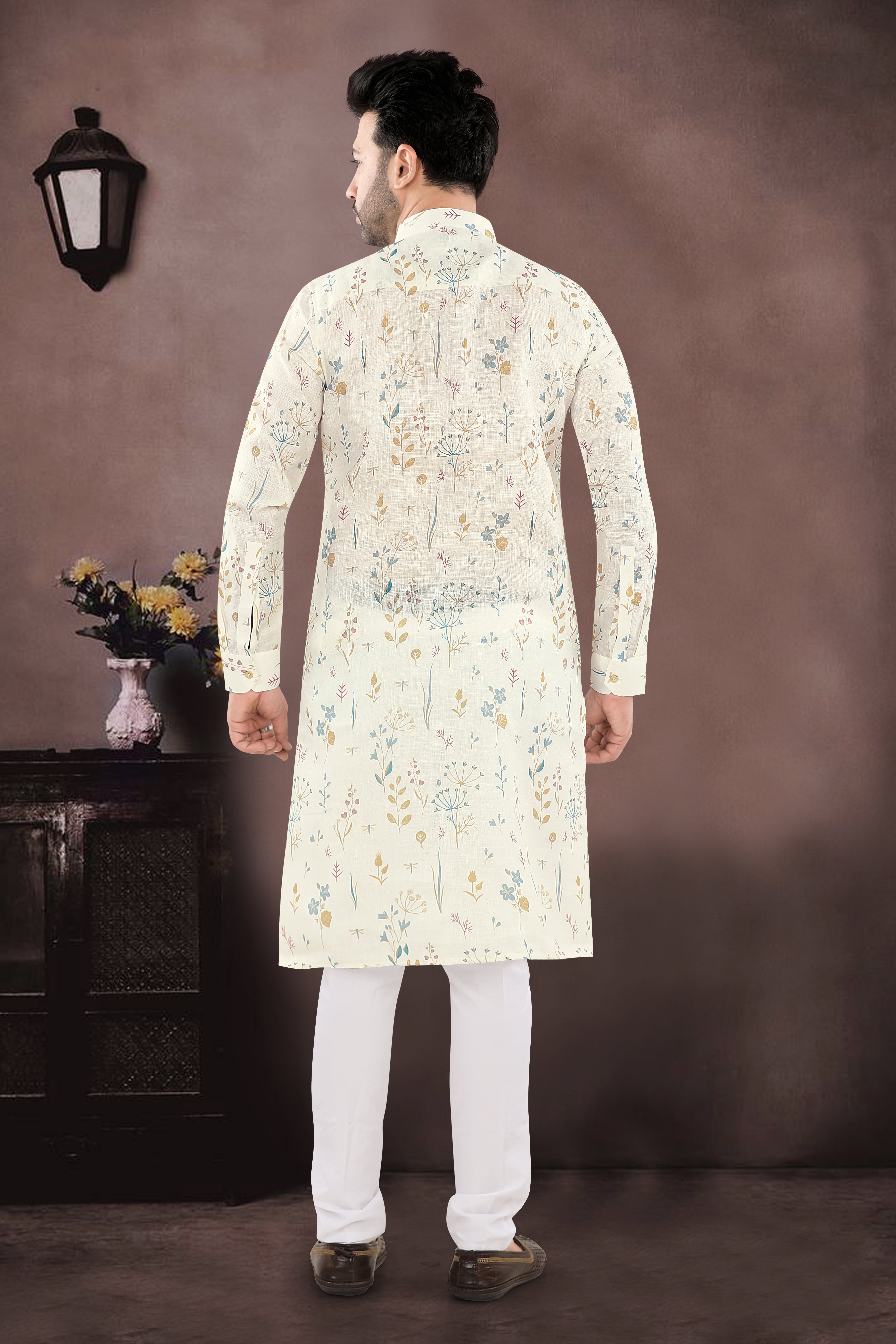 Ivory Botanical Print Kurta (20266)