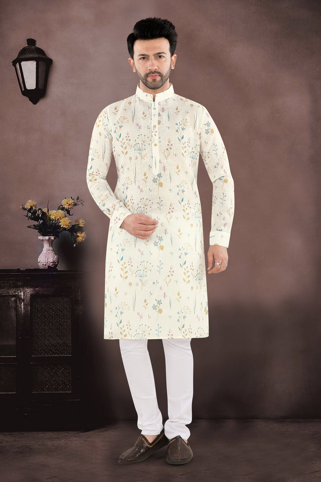 Ivory Botanical Print Kurta (20266)