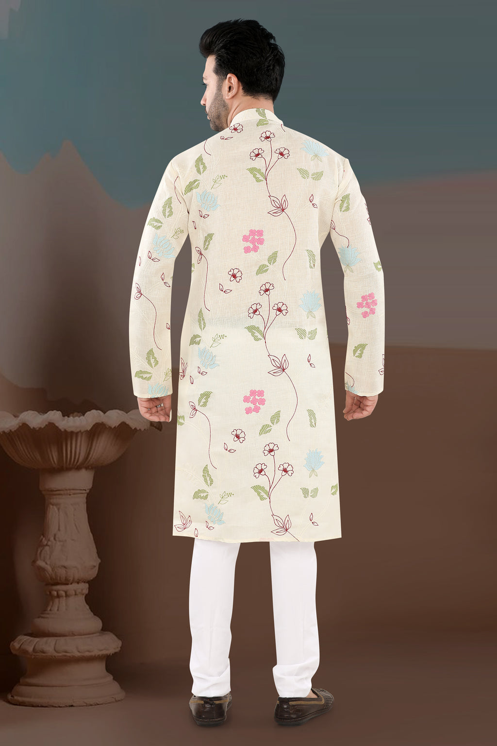 Ivory Garden Kurta – Pastel Floral Festive Wear (1092)
