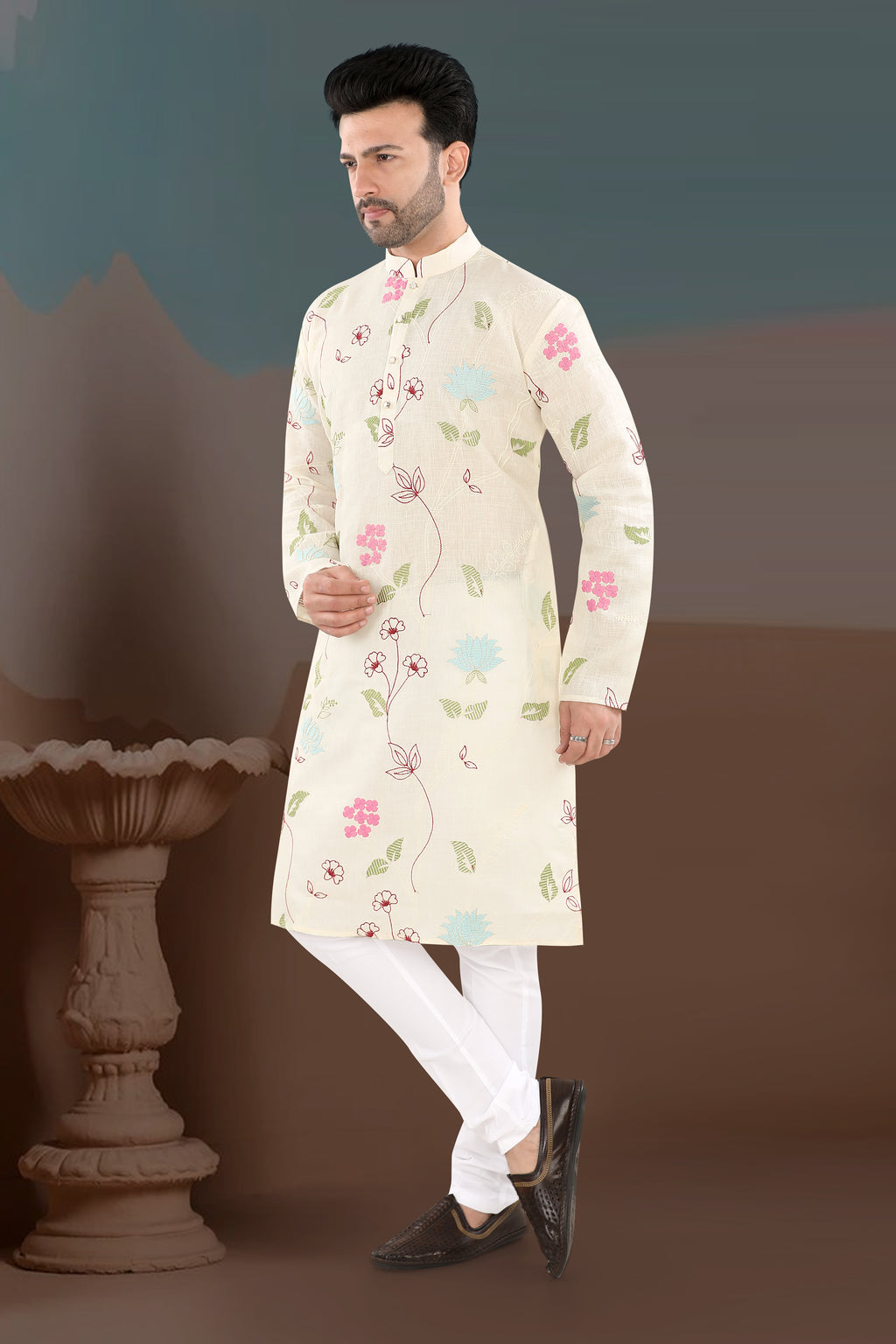Ivory Garden Kurta – Pastel Floral Festive Wear (1092)